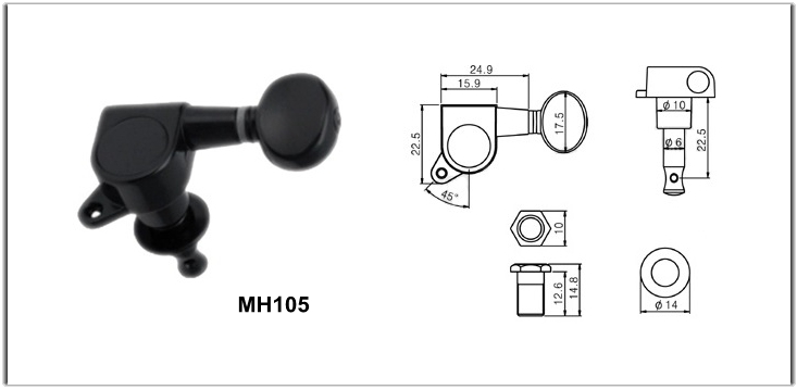 Donlis MH105 1set Chrome Oval Handle Guitar Machine Heads for 10mm Tuner Holes 6R/6L/3+3 Style Durable Wholesale Supplier