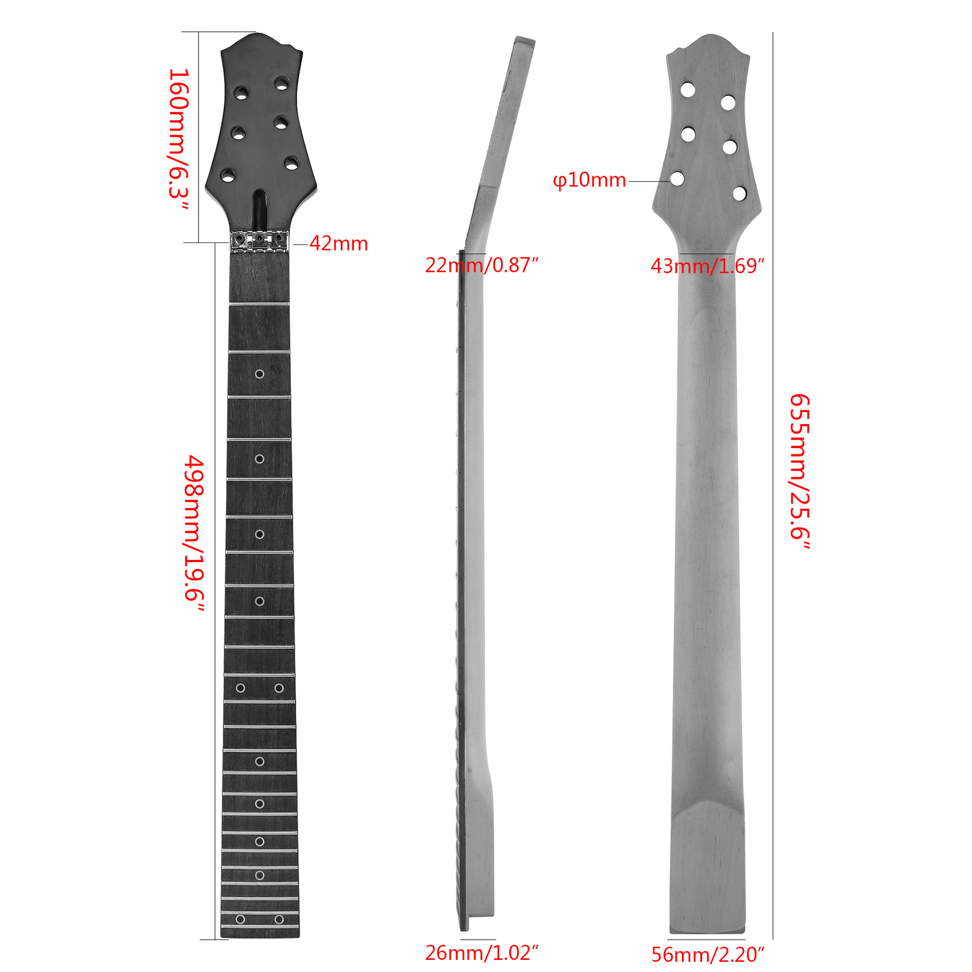 Electric Guitar Neck 24 Fret Maple Handle Rosewood Fretboard Wear-resistant Lightweight Guitar Parts