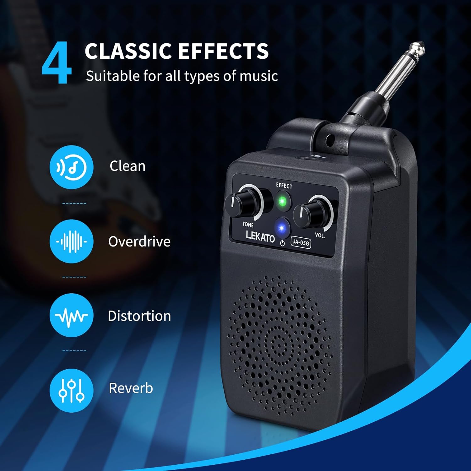 LEKATO 5W Mini Electric Guitar Amp Portable for Bluetooth Musical Instrument Accessory 4 Built-In Effects Clean Distortion