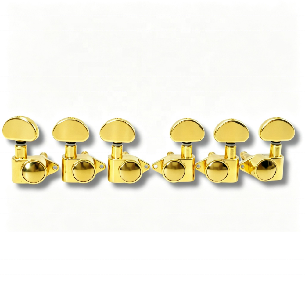 Guyker Guitar Machine Heads (3L+3R Handed) 1:21 Sealed Tuners Tuning Key Pegs Big Handle Metal Polished Finish Replacement