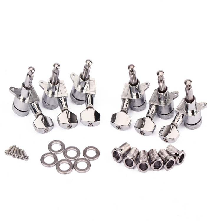 High-Quality Custom 3L+3R Silver Automatic Guitar Tuning Pegs Metal Acoustic