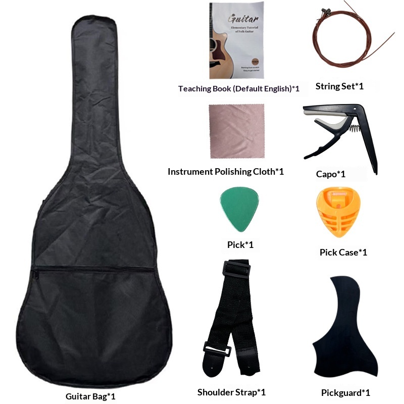 41-inch Folk Acoustic Guitar Solid Rosewood Fretboard Matte Finish Cutaway Closed Knob Tuning Pegs Bundle Direct Manufacturer