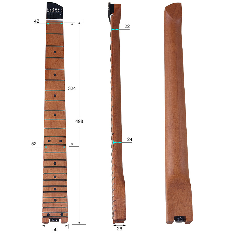 24 Frets Headless Guitar Neck With String Lock Upper Nut, Roasted Maple Neck For Electric Guitar DIY Upgrade