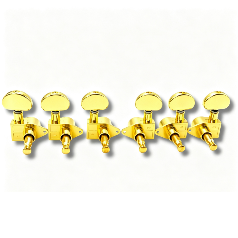 Guyker Guitar Machine Heads (3L+3R Handed) 1:21 Sealed Tuners Tuning Key Pegs Big Handle Metal Polished Finish Replacement