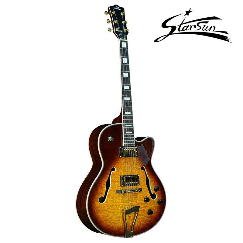 Classic F-Hole Hollow Body Electric Jazz Guitar Vintage Sunburst for Stage Show 2 Piece MOQ