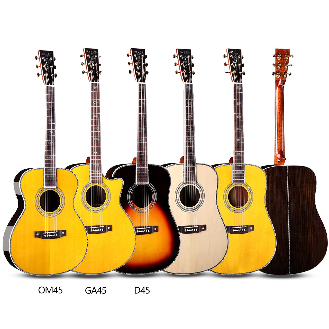 D45/D100 All Solid Acoustic Guitar Vintage Spruce Rosewood Shell Inlay Professional Performance Polished Finish Can Add Pickup