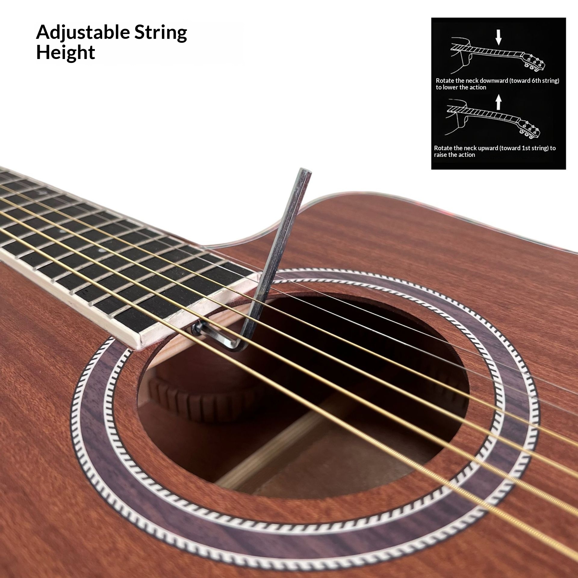 41-inch Folk Acoustic Guitar Solid Rosewood Fretboard Matte Finish Cutaway Closed Knob Tuning Pegs Bundle Direct Manufacturer