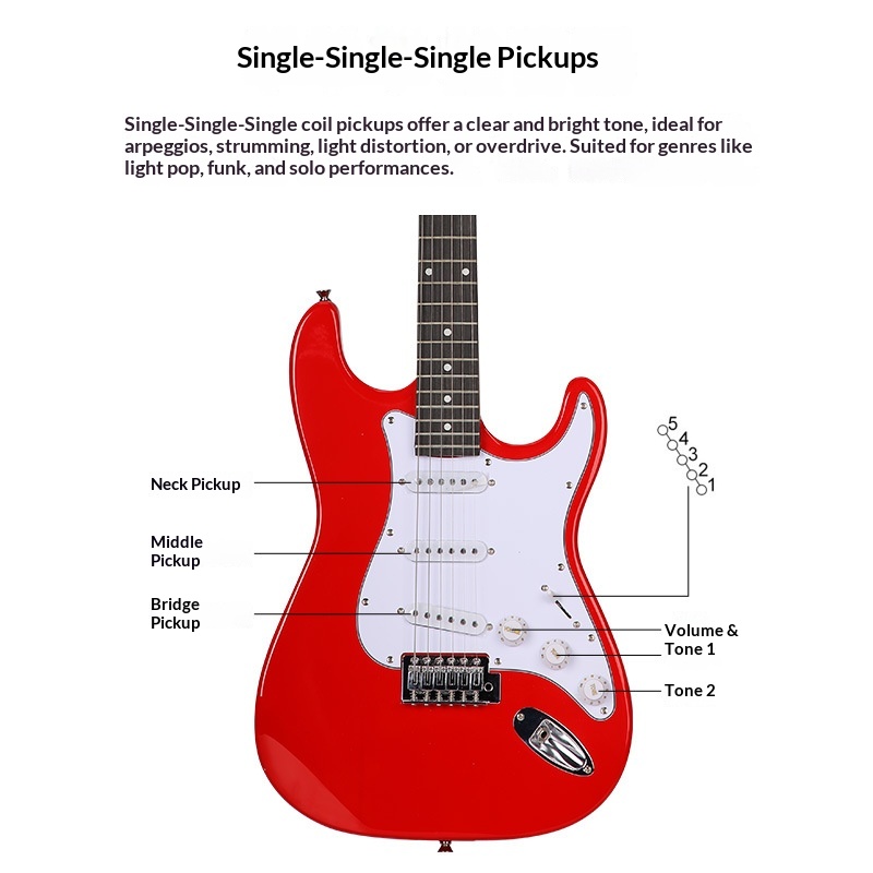 22-Fret ST Electric Guitar | Classic Solid Body Design | Beginner-Friendly Instrument for All Ages | Factory Direct