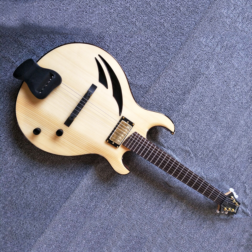 Custom Handmade Solid Wood Archtop Body Jz Music Acoustic Electric Guitar With Two F Holes