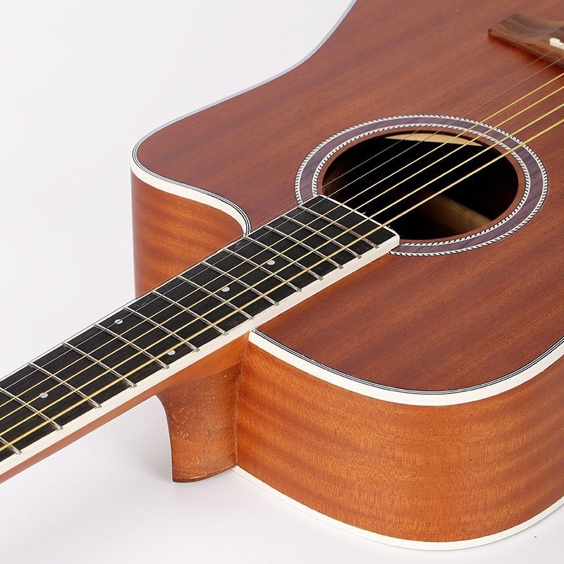 41-inch Folk Acoustic Guitar Solid Rosewood Fretboard Matte Finish Cutaway Closed Knob Tuning Pegs Bundle Direct Manufacturer