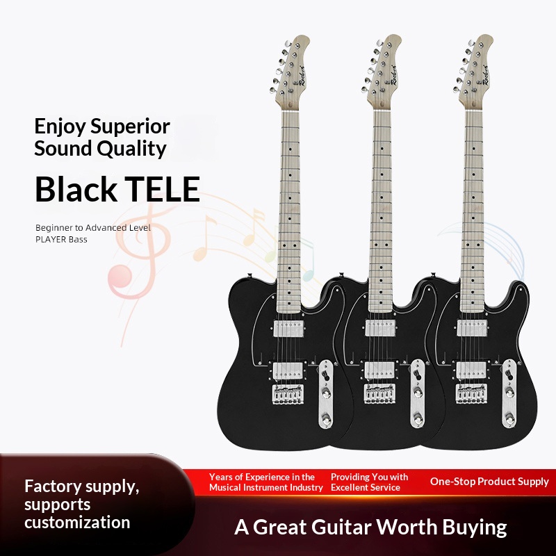 Black Beginner-Friendly Electric Guitar Maple Wood Fretboard Semi-Enclosed Knob Tuning for Rock Playing-Wholesale