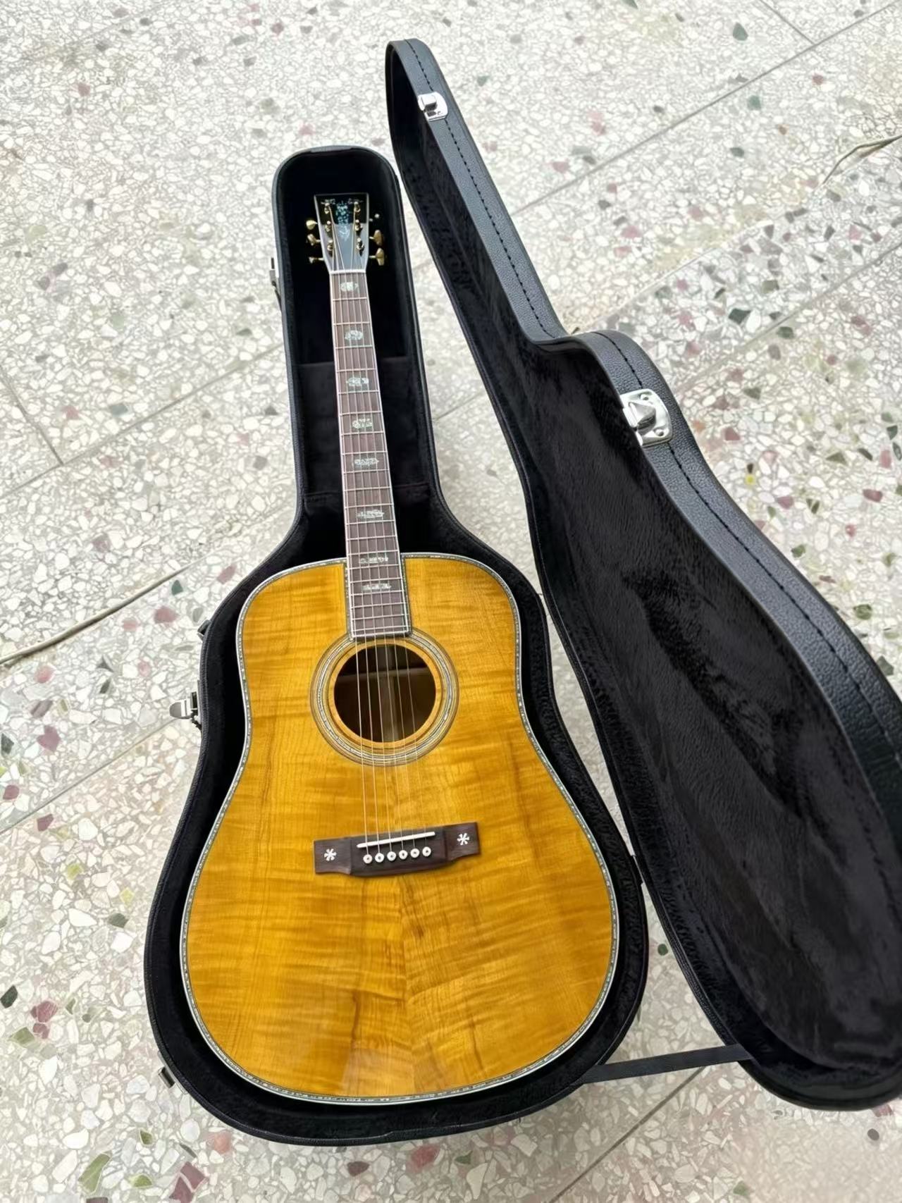 D45/D100 All Solid Acoustic Guitar Vintage Spruce Rosewood Shell Inlay Professional Performance Polished Finish Can Add Pickup