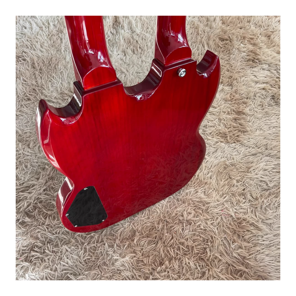 JELO Classic Series Dual-Neck Electric Guitar 6+12 Strings Red Color with Vintage-style Knobs Mahogany Neck Body Shell Logo