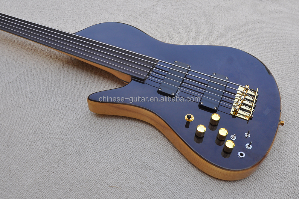 Flyoung Left Handed Electric Bass Guitar 5 Strings Electric Bass Guitar Neck Through Body Bass with Fretless