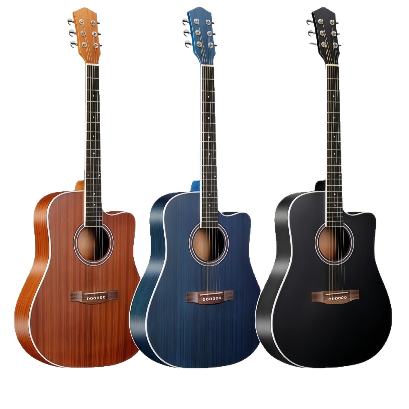 41-inch Folk Acoustic Guitar Solid Rosewood Fretboard Matte Finish Cutaway Closed Knob Tuning Pegs Bundle Direct Manufacturer