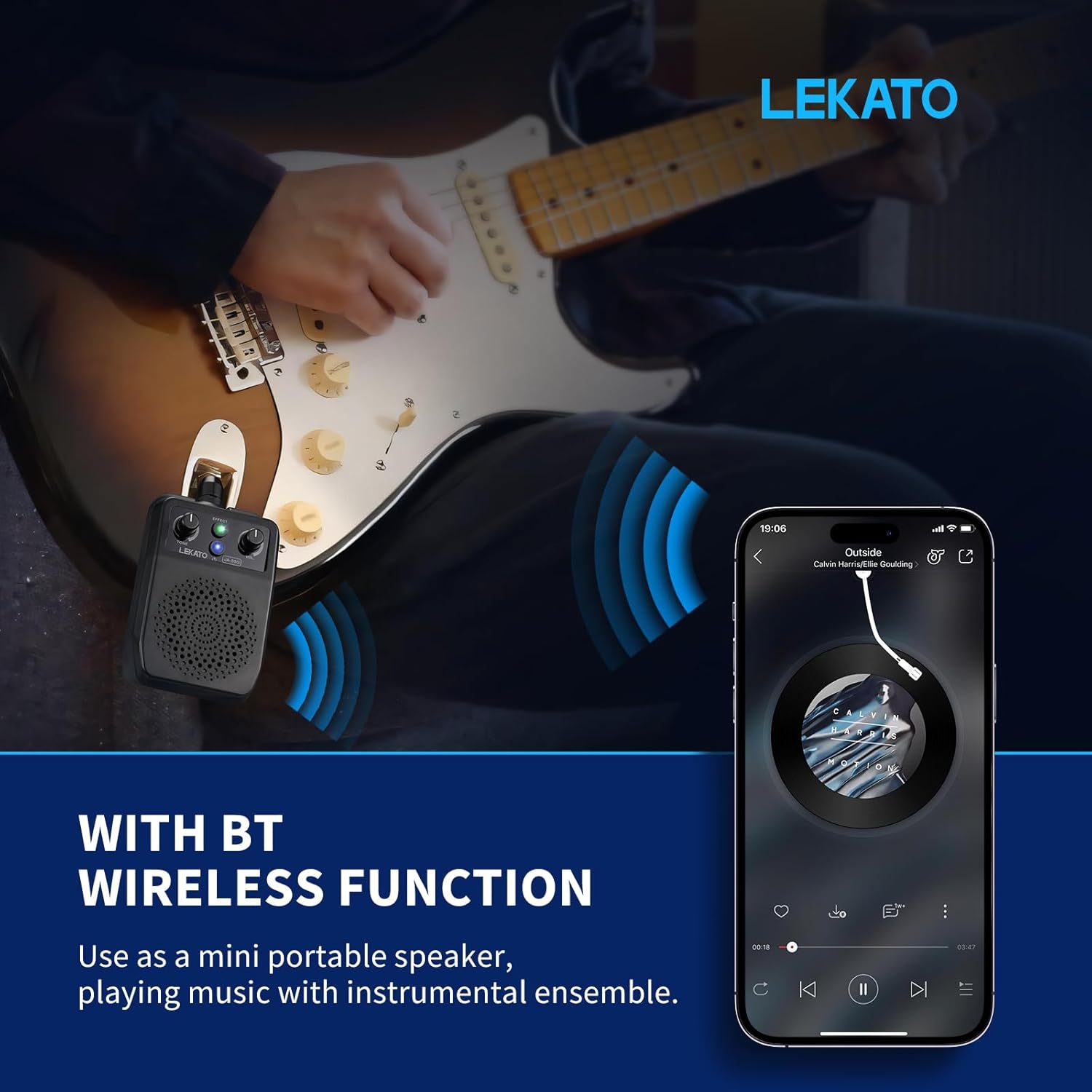LEKATO 5W Mini Electric Guitar Amp Portable for Bluetooth Musical Instrument Accessory 4 Built-In Effects Clean Distortion