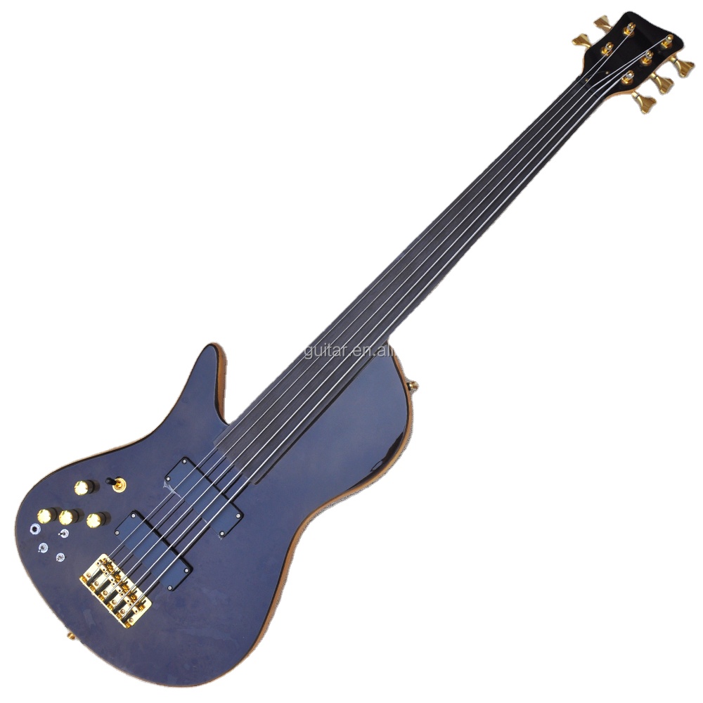 Flyoung Left Handed Electric Bass Guitar 5 Strings Electric Bass Guitar Neck Through Body Bass with Fretless